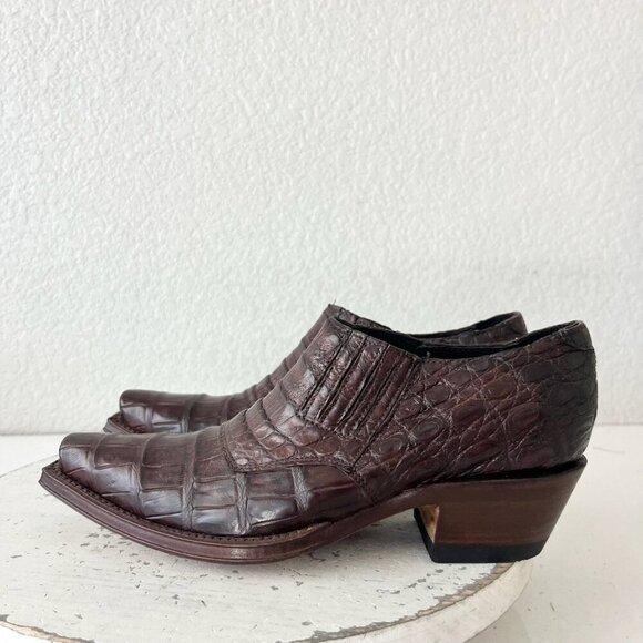 Rod Patrick Womens Western Boots Loafers Pull on Shoes 5C Brown Caiman Leather - Picture 4 of 11